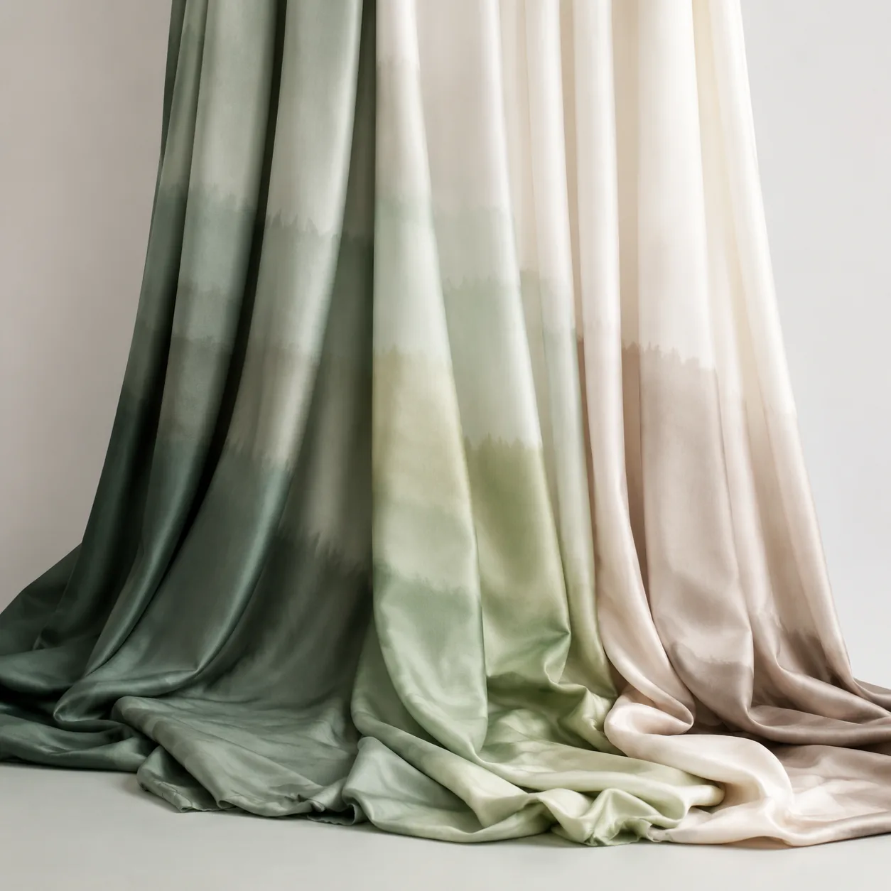Drapé en tissu dégradé vert sauge et tons sourds